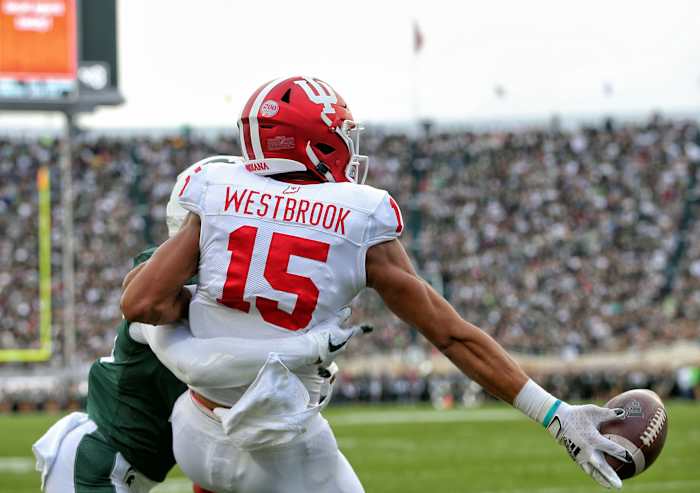 Indiana's Nick Westbrook (15) makes a one-handed catch against Michigan State in September. (USA TODAY Sports)